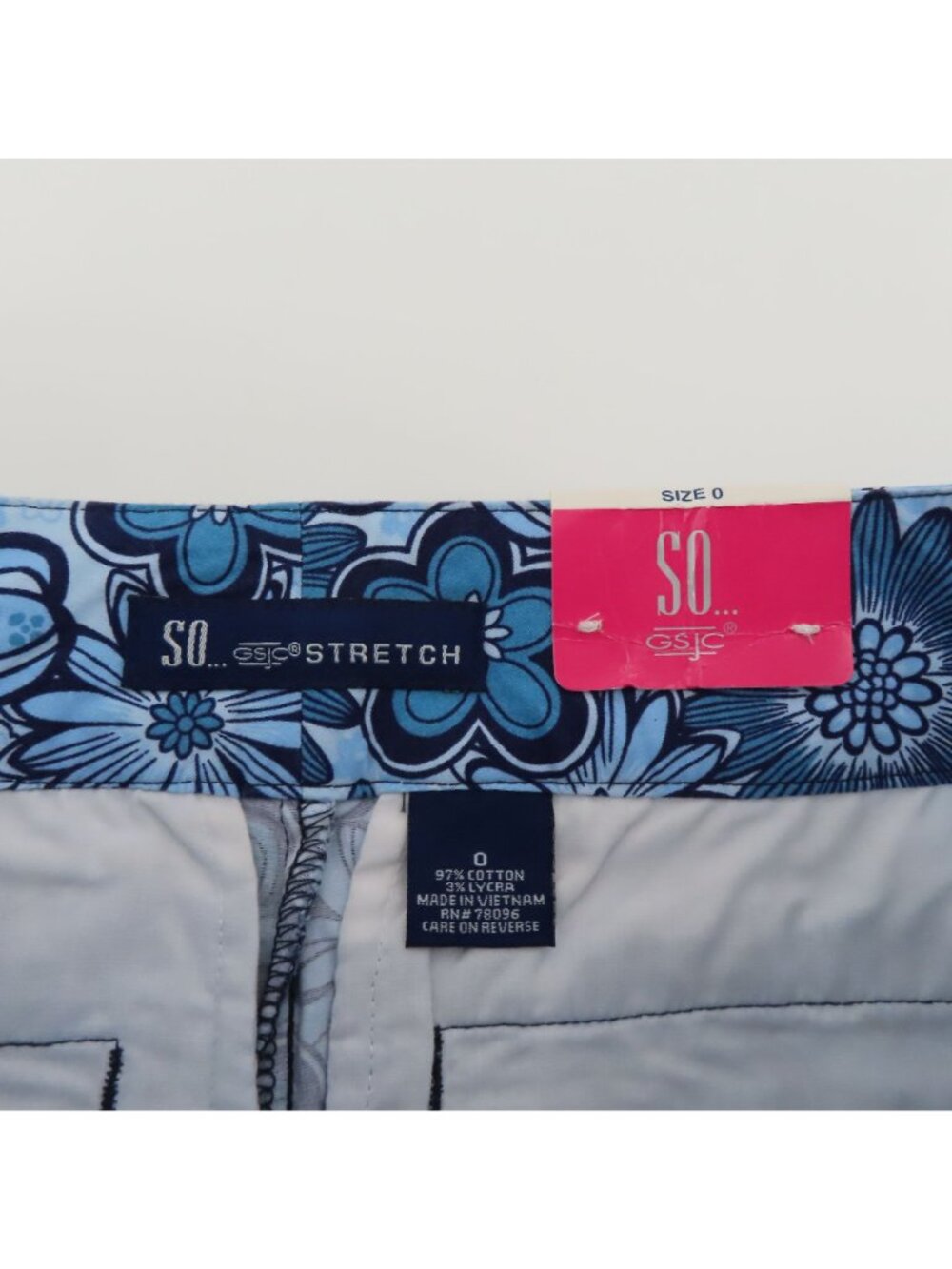 SO Juniors 0 Blue Flower Floral Stretch Crop Pants Cotton Blend Y2K 2000s NEW - Picture 8 of 11